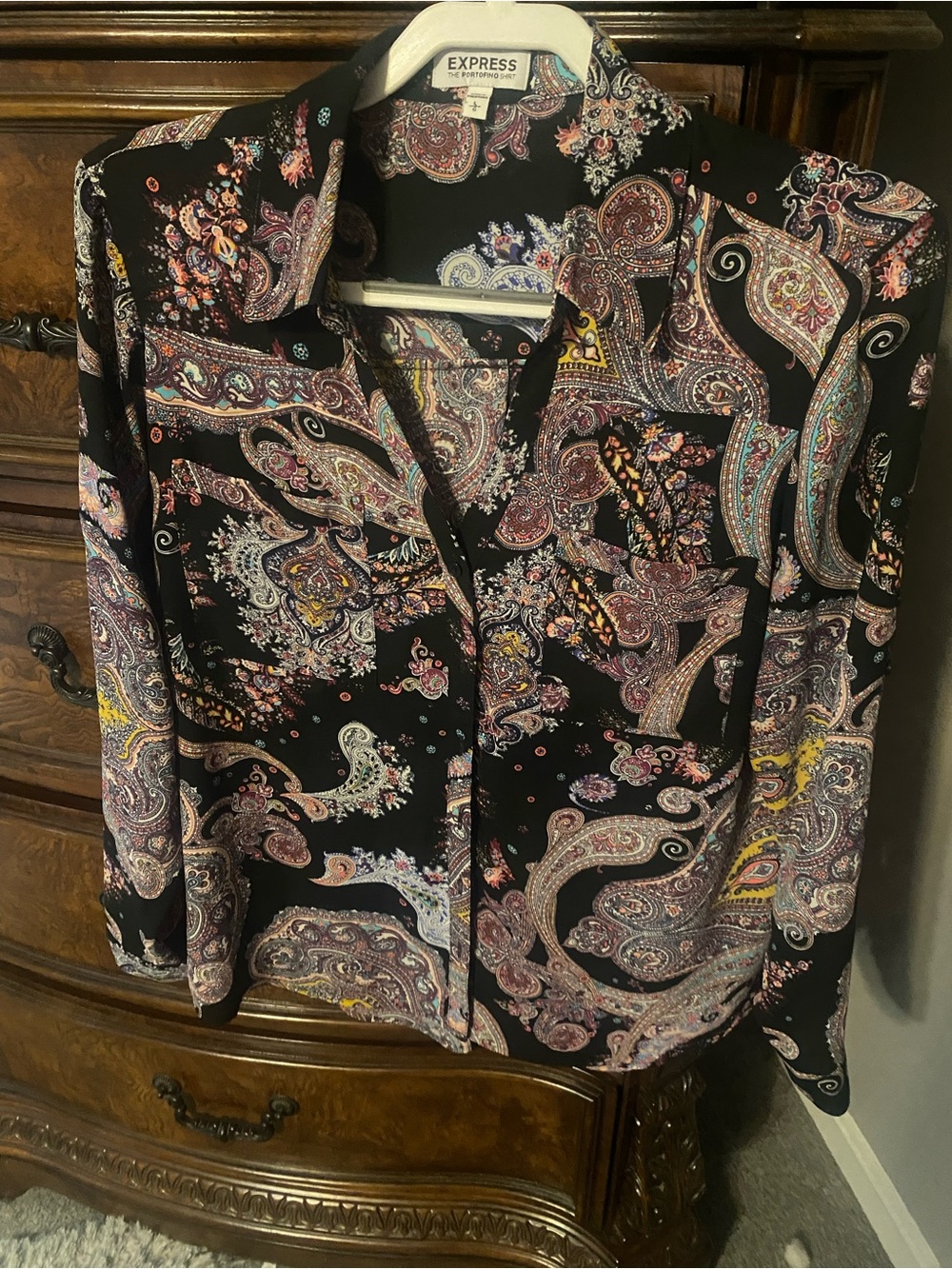 Express Women's black Paisley Button Down blouse